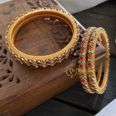 Single Line Kundan Bangle-Dice and Dots-Red-G3636